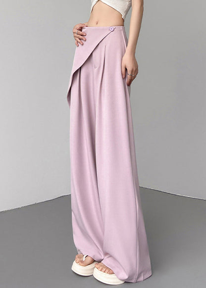 Pants Beige Summer Wide Patchwork Leg Waist Simple High