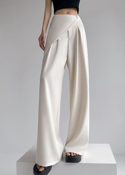 Pants Beige Summer Wide Patchwork Leg Waist Simple High