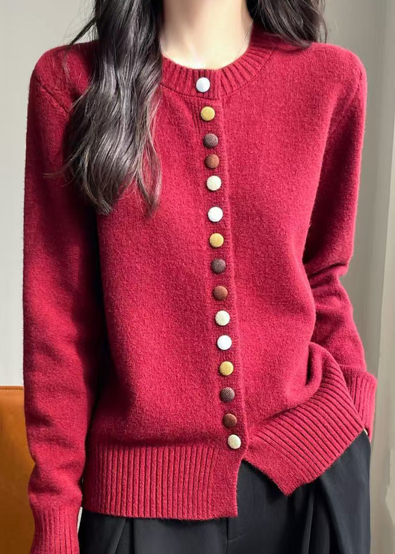 Simple Beige O Neck Button Woolen Coats Spring TF029