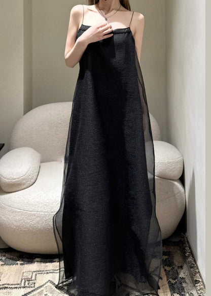 Cold Tulle Simple Solid Spaghetti Shoulder Black Dress Strap