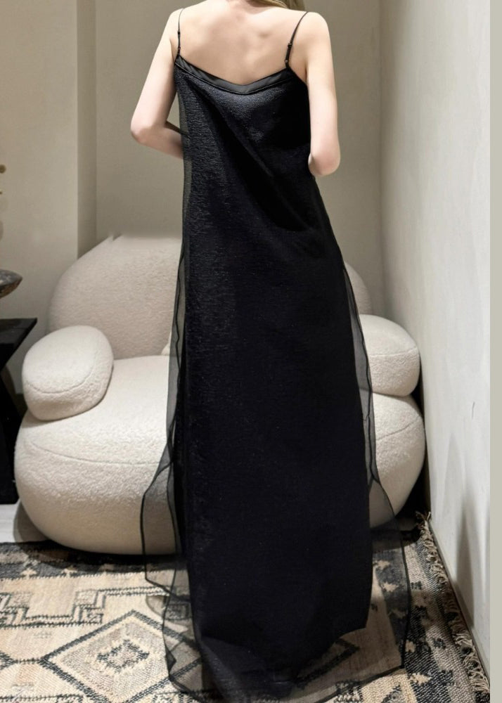 Cold Tulle Simple Solid Spaghetti Shoulder Black Dress Strap