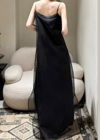 Cold Tulle Simple Solid Spaghetti Shoulder Black Dress Strap