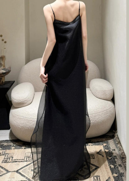 Cold Tulle Simple Solid Spaghetti Shoulder Black Dress Strap
