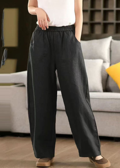 Elastic Black Oversized Linen Pants Waist Trousers Simple Summer