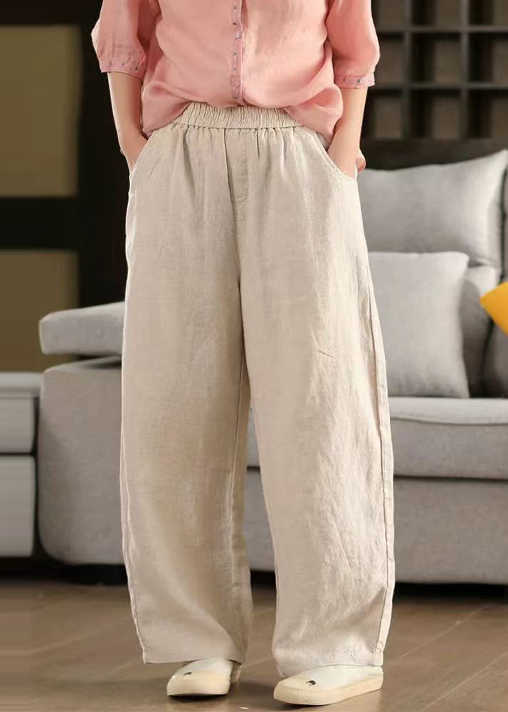 Elastic Black Oversized Linen Pants Waist Trousers Simple Summer