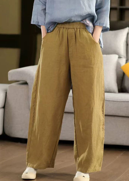 Elastic Black Oversized Linen Pants Waist Trousers Simple Summer
