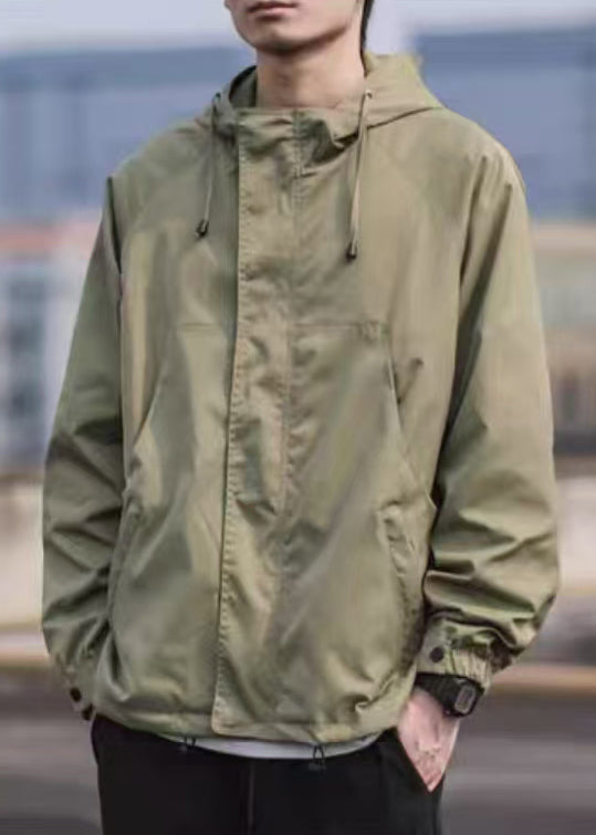 Solid Cotton Simple Hooded Black Pockets Coat Spring Men