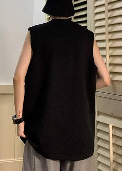 O Neck Cotton Shirts Sleeveless Men Solid Simple Black T