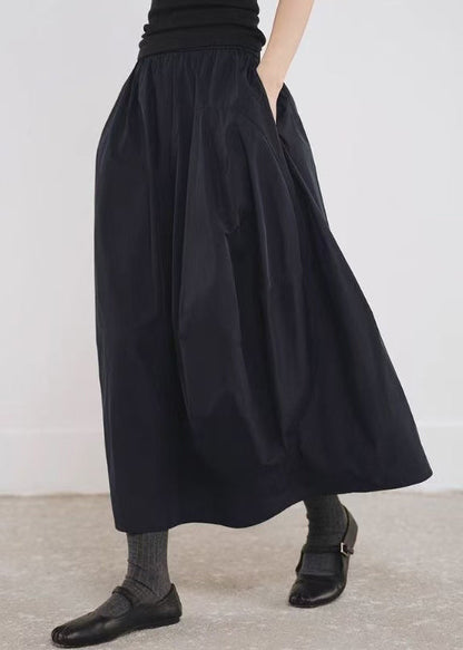 Line Cotton Fall Black Pockets Simple Elastic Waist A Skirts