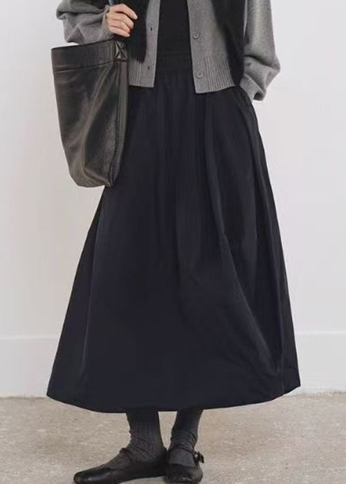 Line Cotton Fall Black Pockets Simple Elastic Waist A Skirts