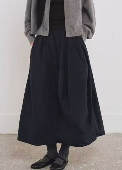 Line Cotton Fall Black Pockets Simple Elastic Waist A Skirts