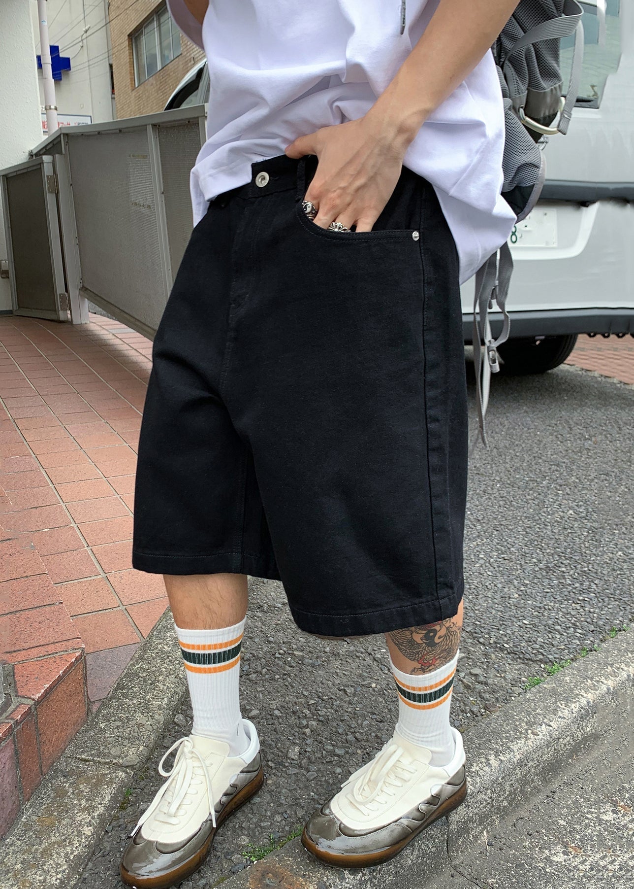 Simple Black Pockets Solid Mens Pants High Waist Summer YL017