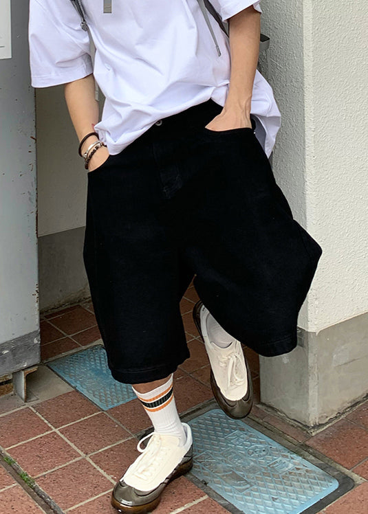 Simple Black Pockets Solid Mens Pants High Waist Summer YL017