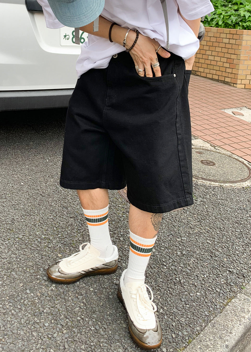 Simple Black Pockets Solid Mens Pants High Waist Summer YL017