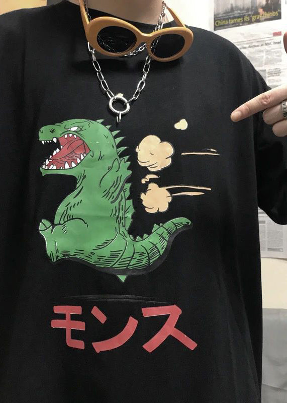 Mens Cozy Simple Graphic Summer Black Tees Cotton Print