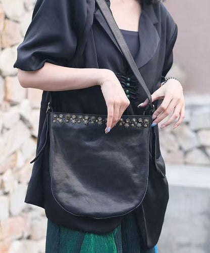 Black Leather Bag Simple Messenger Rivet