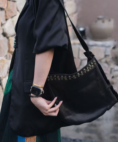 Black Leather Bag Simple Messenger Rivet
