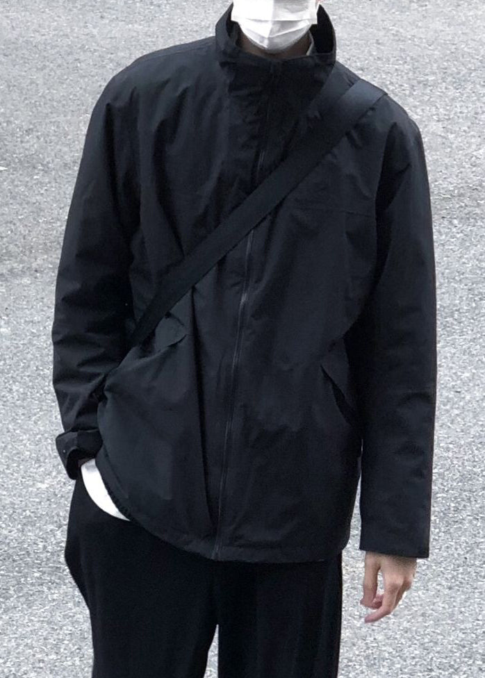 Up Coat Solid Men Zip Spring Simple Cotton Collar Stand Black