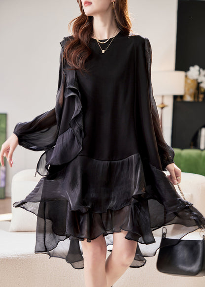 Black Dress Lantern Patchwork Mid Simple Holiday Sleeve Tulle