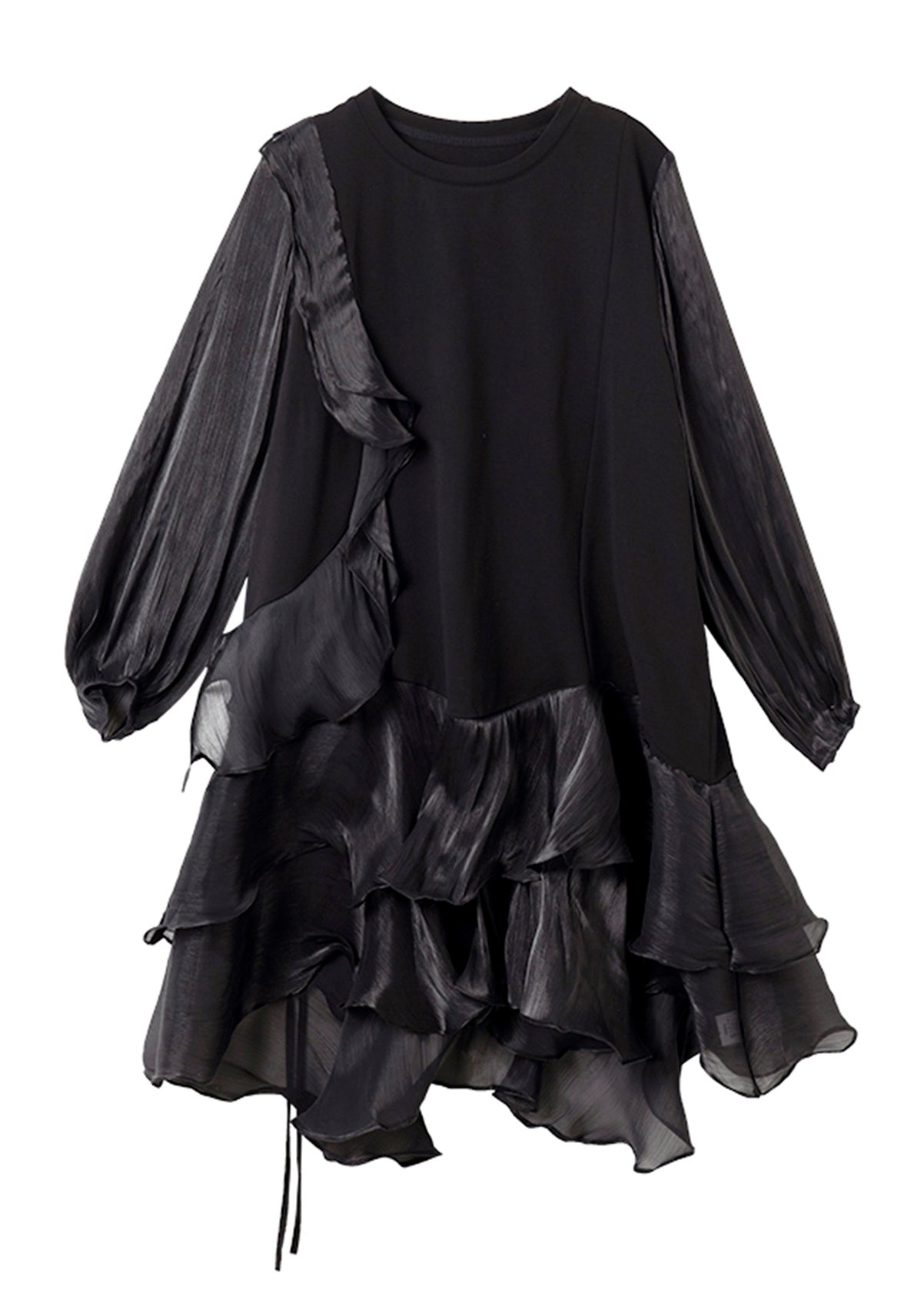 Black Dress Lantern Patchwork Mid Simple Holiday Sleeve Tulle