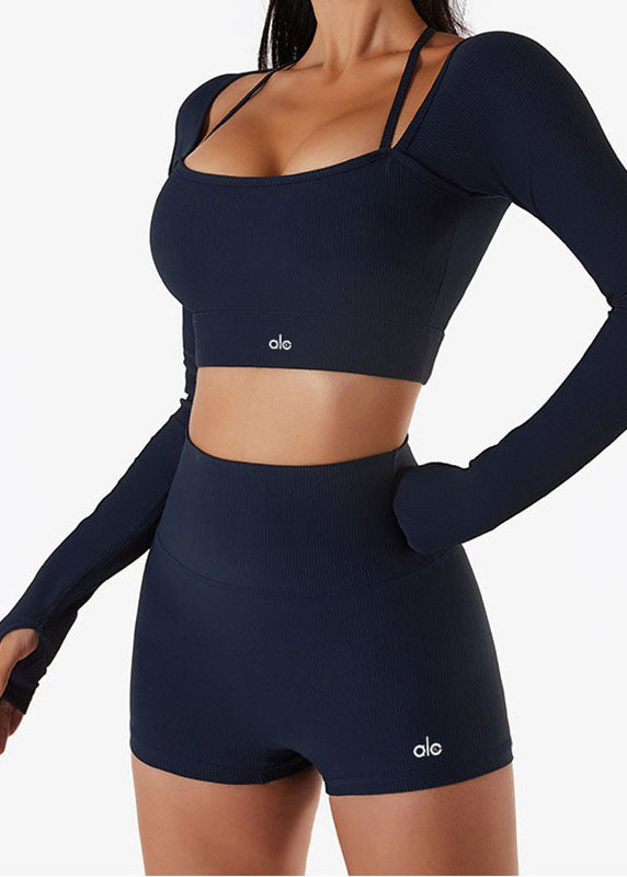 Black Neck Set Bra Simple U And Leggings Yoga Suit