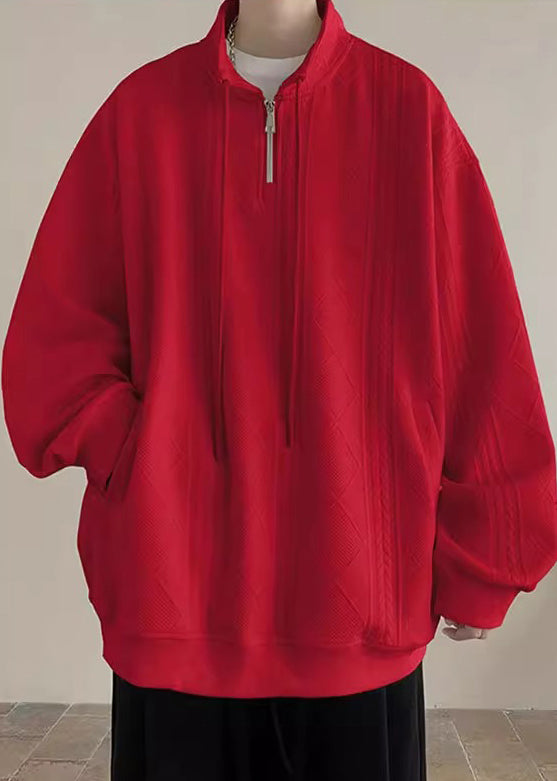 Pockets Spring Black Zip Mens Up Simple Sweatshirt Cotton Solid