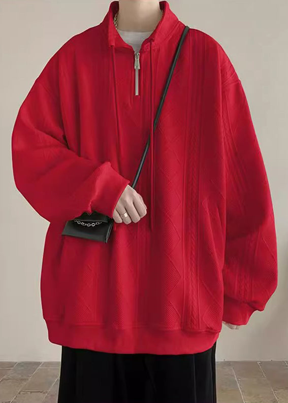 Pockets Spring Black Zip Mens Up Simple Sweatshirt Cotton Solid