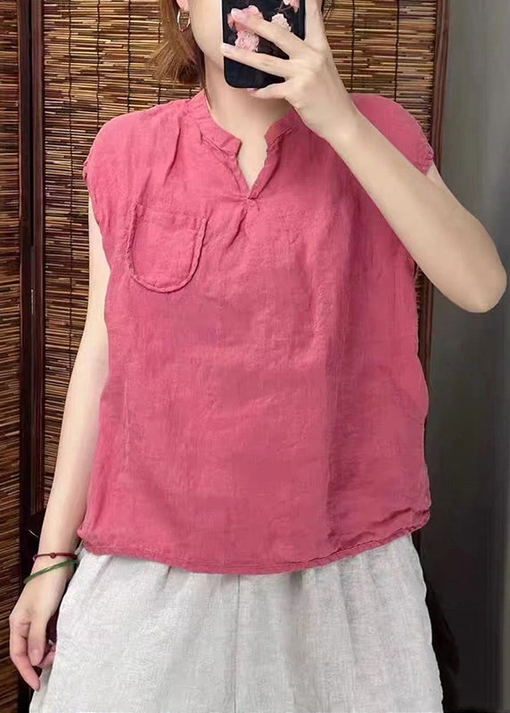 Simple Blackish Linen Neck Sleeveless Green Vests V