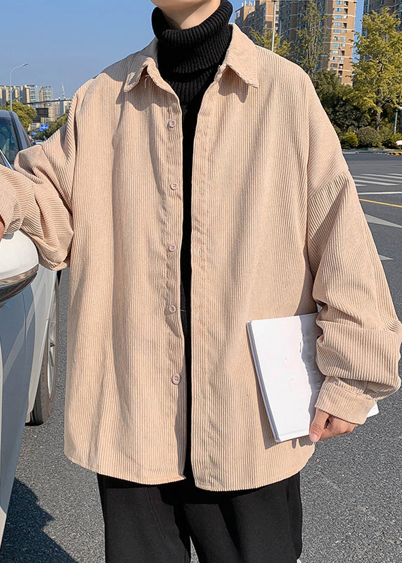 Simple Collar Peter Shirts Corduroy Button Blue Coat Mens Pan