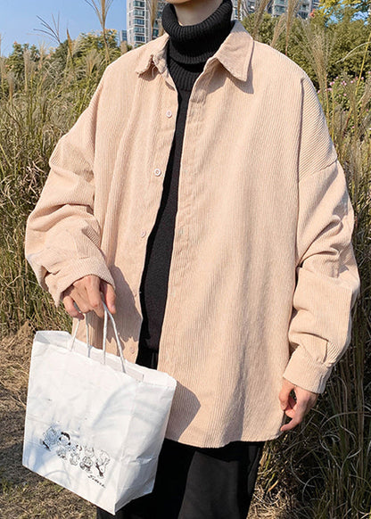 Simple Collar Peter Shirts Corduroy Button Blue Coat Mens Pan