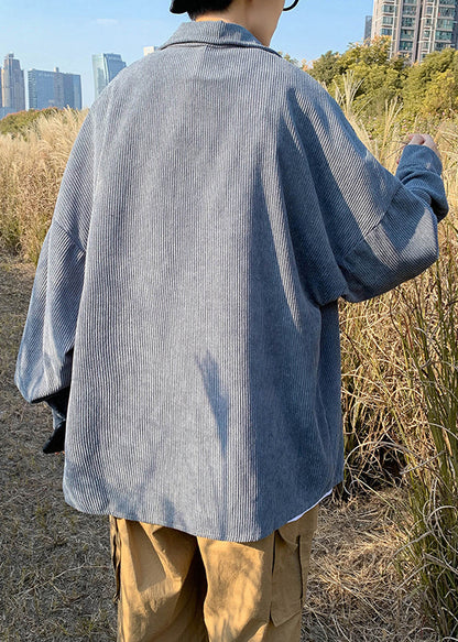 Simple Collar Peter Shirts Corduroy Button Blue Coat Mens Pan