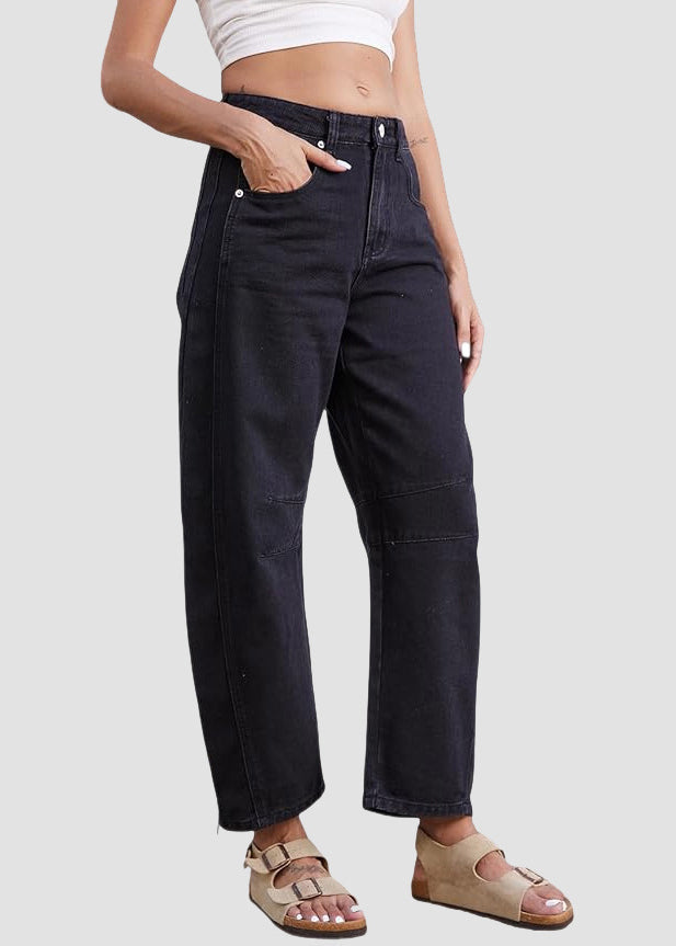 Waist Denim Summer Simple High Pants Blue Crop Pockets
