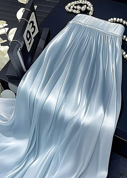 Solid Simple Wrinkled Skirt Waist Silk Elastic Summer Blue