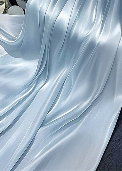 Solid Simple Wrinkled Skirt Waist Silk Elastic Summer Blue