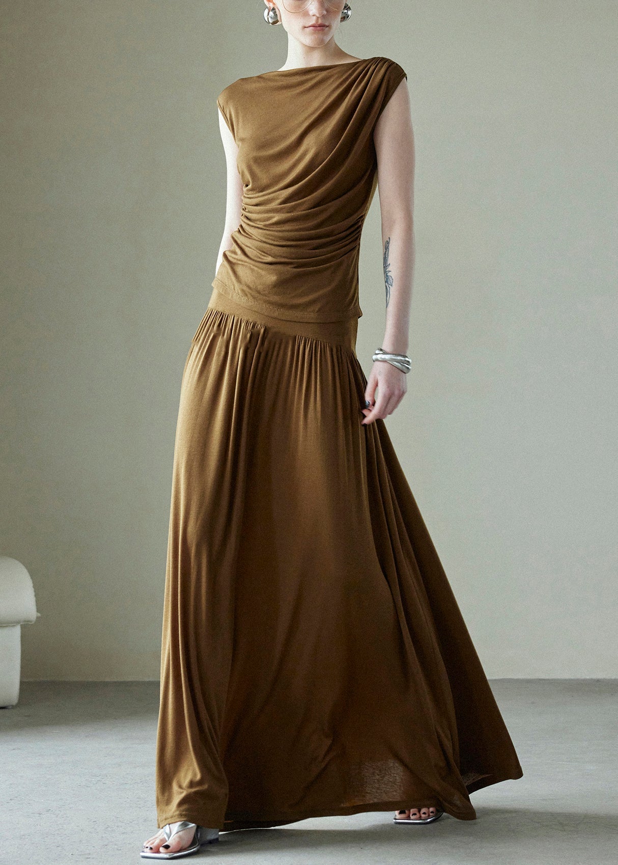 Cotton Design Wrinkled Pieces Brown Simple Set Original Two