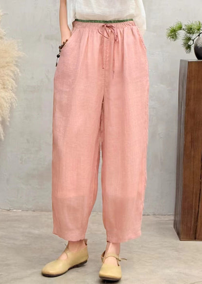 Summer Pants Oversized Brown Linen Simple Harem