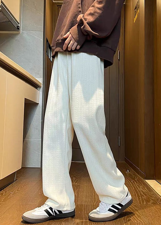 Chenille Mens Fall Pockets Brown Pants Solid Waist Simple Elastic