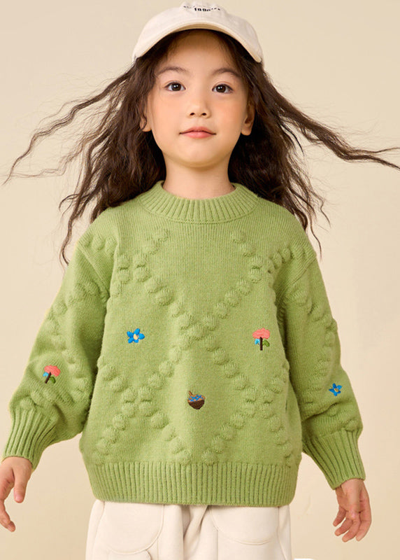 Simple Brown Print Thick Cotton Knit Girls Sweater Puff Sleeve WL041