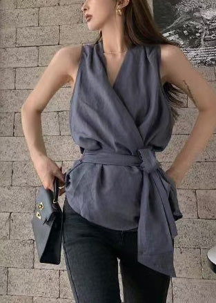 Summer Linen Vest Charcoal Grey Simple Tunic Silm