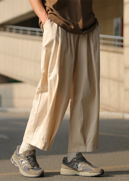 Chocolate Pants Crop Mens Waist Cotton Elastic Solid Simple