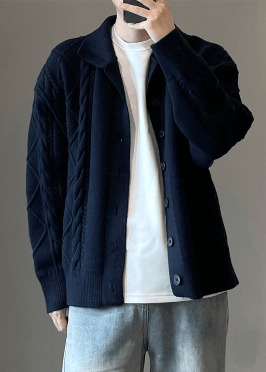 Button Coffee Cozy Knit Cardigan Simple Spring Cable Mens
