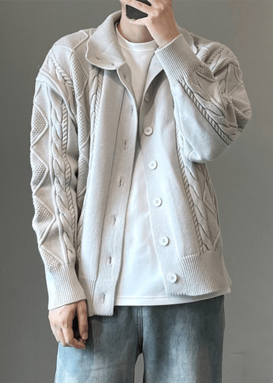 Button Coffee Cozy Knit Cardigan Simple Spring Cable Mens
