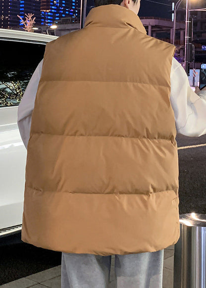 Simple Coffee Hooded Zippered Warm Fleece Mens Waistcoat Winter RN015