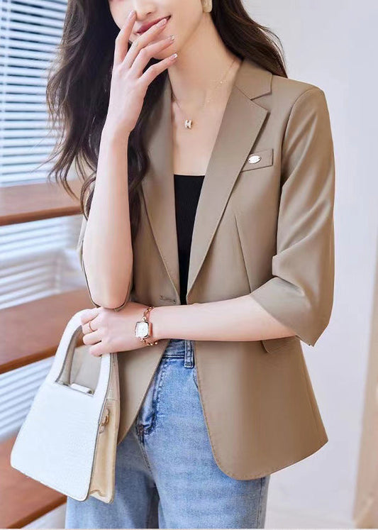 Simple Coffee Notched Spandex Jacket Half Sleeve YJ056