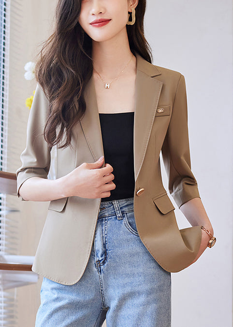 Simple Coffee Notched Spandex Jacket Half Sleeve YJ056