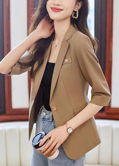 Simple Coffee Notched Spandex Jacket Half Sleeve YJ056