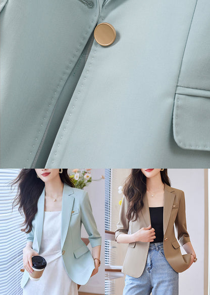 Simple Coffee Notched Spandex Jacket Half Sleeve YJ056