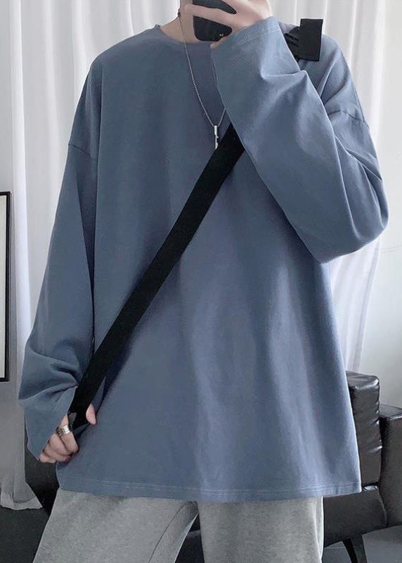 Gray T Mens Cotton Simple Neck Dark Spring Solid Shirt O