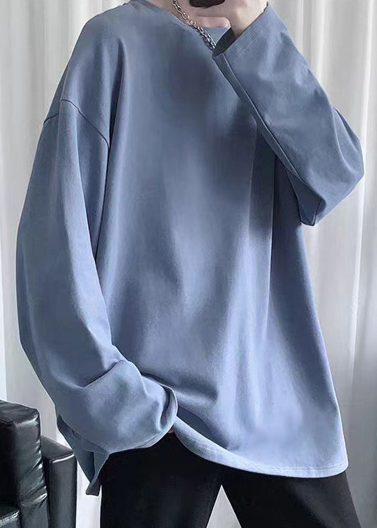 Gray T Mens Cotton Simple Neck Dark Spring Solid Shirt O