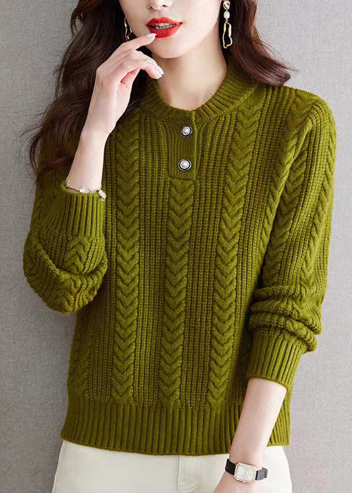 Simple Green O Neck Button Warm Cotton Knit Sweaters Spring TB020